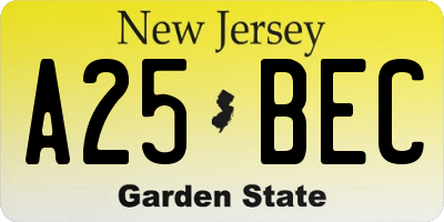 NJ license plate A25BEC