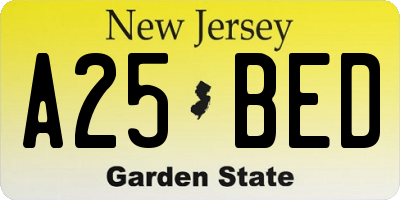 NJ license plate A25BED