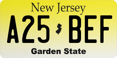 NJ license plate A25BEF