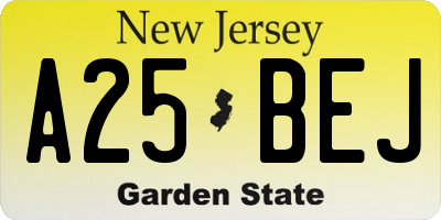 NJ license plate A25BEJ