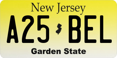 NJ license plate A25BEL