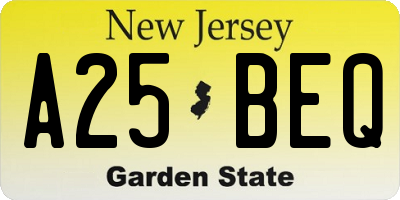 NJ license plate A25BEQ