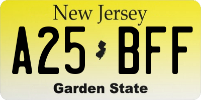 NJ license plate A25BFF