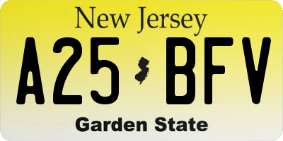NJ license plate A25BFV