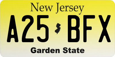 NJ license plate A25BFX