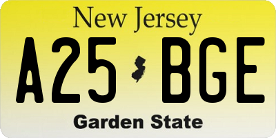 NJ license plate A25BGE