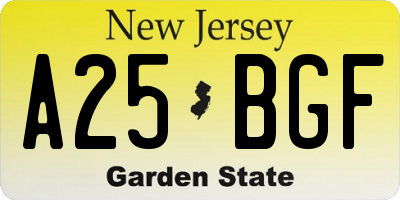 NJ license plate A25BGF