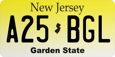 NJ license plate A25BGL