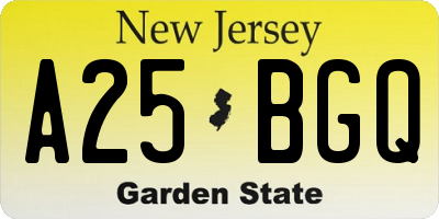 NJ license plate A25BGQ