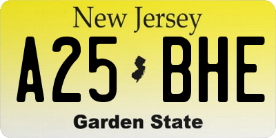 NJ license plate A25BHE