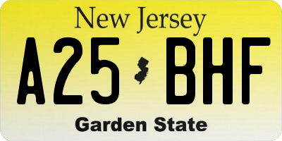 NJ license plate A25BHF
