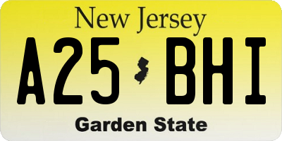 NJ license plate A25BHI