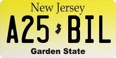 NJ license plate A25BIL