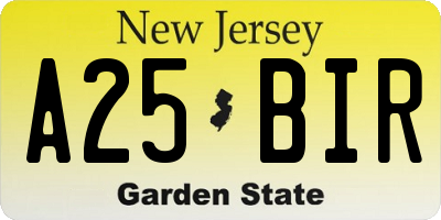 NJ license plate A25BIR