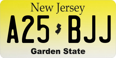 NJ license plate A25BJJ
