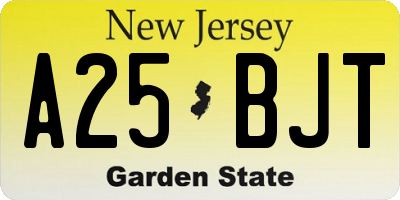 NJ license plate A25BJT