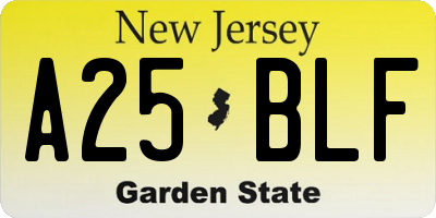 NJ license plate A25BLF