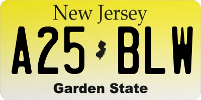 NJ license plate A25BLW