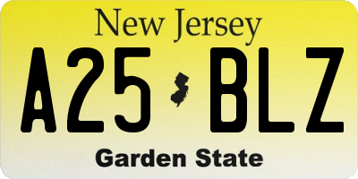NJ license plate A25BLZ