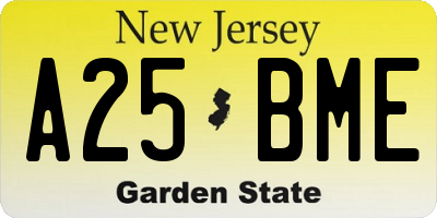 NJ license plate A25BME