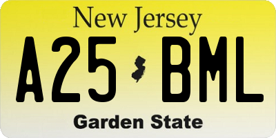 NJ license plate A25BML