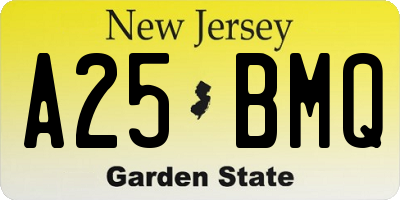 NJ license plate A25BMQ