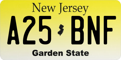 NJ license plate A25BNF