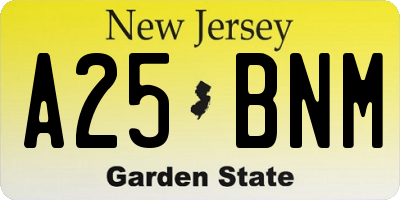 NJ license plate A25BNM