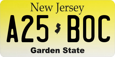 NJ license plate A25BOC