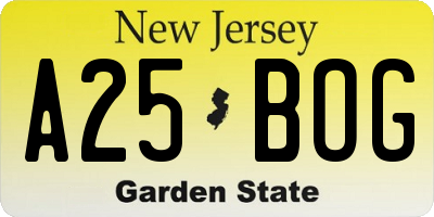 NJ license plate A25BOG