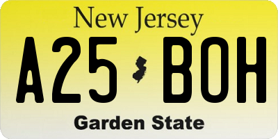 NJ license plate A25BOH