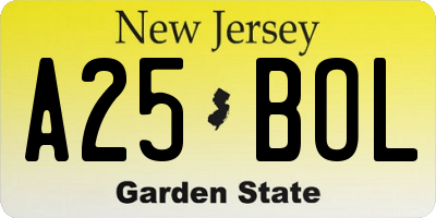 NJ license plate A25BOL