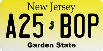NJ license plate A25BOP