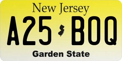 NJ license plate A25BOQ
