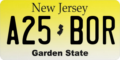 NJ license plate A25BOR