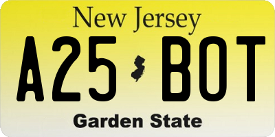 NJ license plate A25BOT