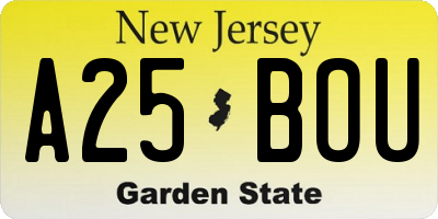 NJ license plate A25BOU