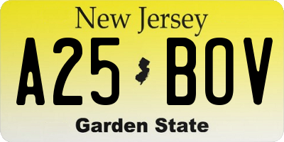 NJ license plate A25BOV
