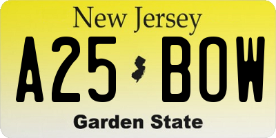NJ license plate A25BOW