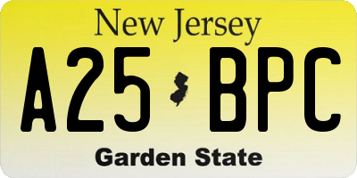 NJ license plate A25BPC