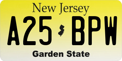 NJ license plate A25BPW