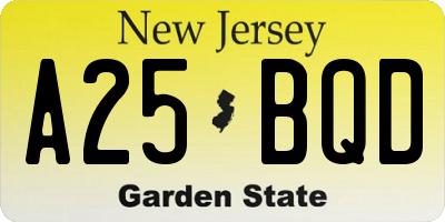 NJ license plate A25BQD