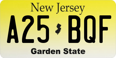 NJ license plate A25BQF