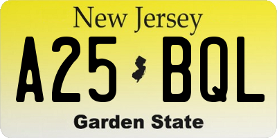 NJ license plate A25BQL