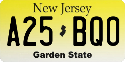 NJ license plate A25BQO