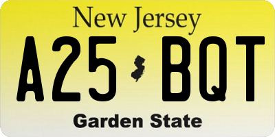 NJ license plate A25BQT
