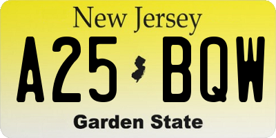 NJ license plate A25BQW
