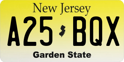 NJ license plate A25BQX