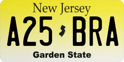 NJ license plate A25BRA