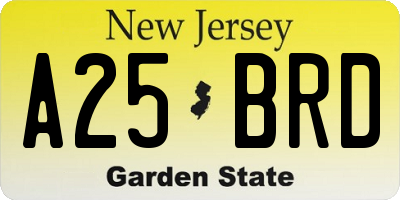 NJ license plate A25BRD